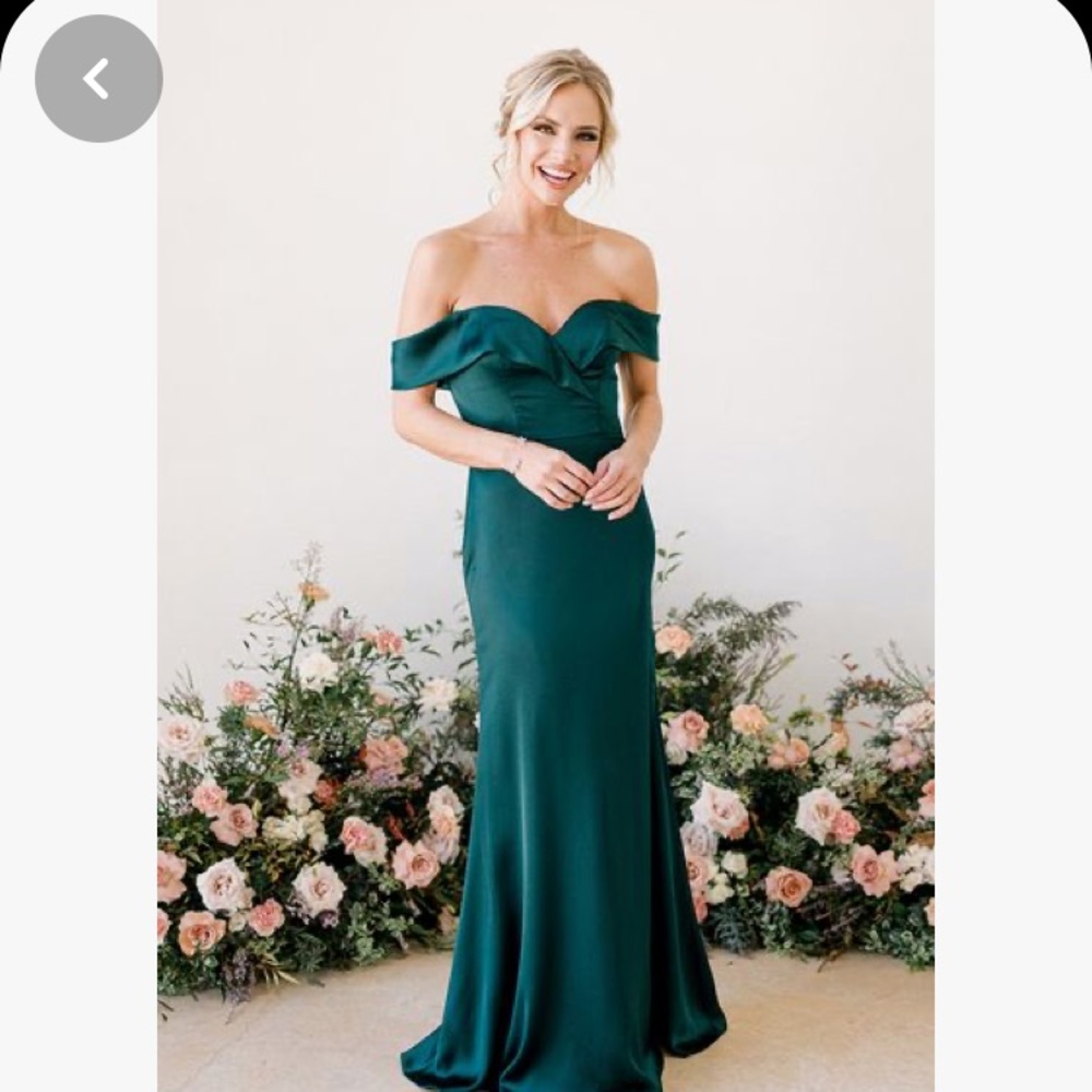 Revelry Bardot Satin Dress Gold Champagne Maxi